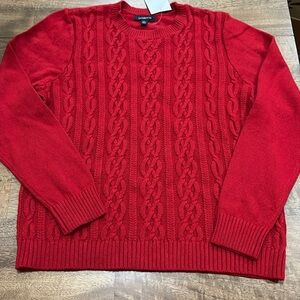 Lands' End  Cable Knit red Sweater Large. New w/out tags